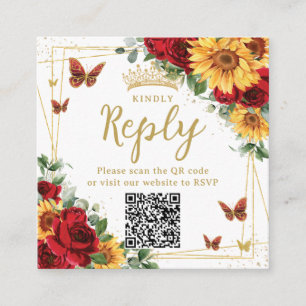 Carte D'accompagnement Code QR RSVP Roses Rouges Tournesols Quinceanera