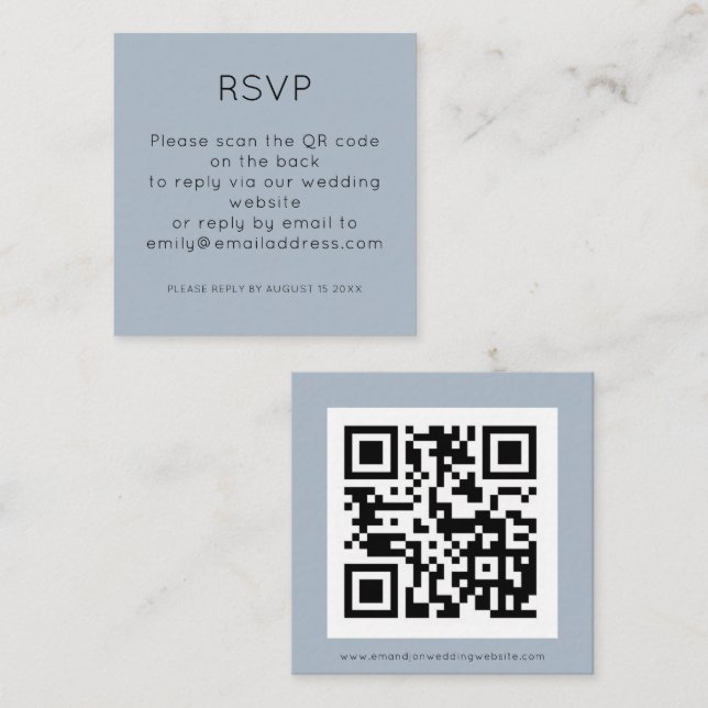 Carte D'accompagnement Code QR simple Dusty Blue Wedding RSVP Enclôture (Devant / Derrière)