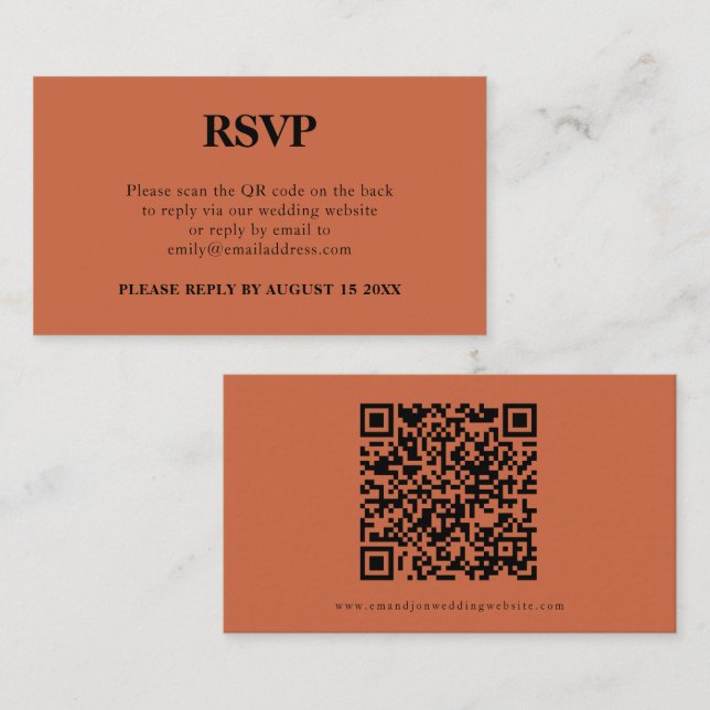 Carte D'accompagnement Code QR simple Mariage en terre cuite RSVP (Devant / Derrière)