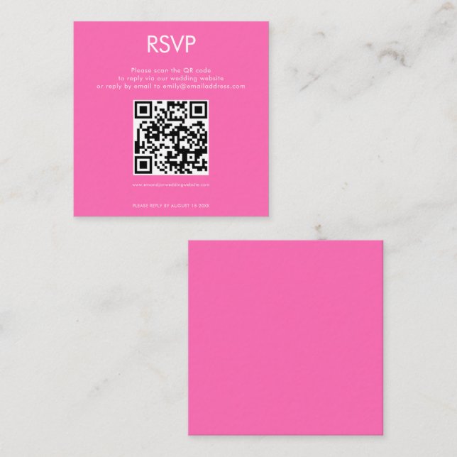 Carte D'accompagnement Code QR simple Mariage rose chaud RSVP (Devant / Derrière)