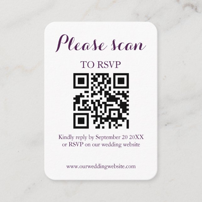 Carte D'accompagnement Code QR simple moderne et Mariage RSVP (Devant)