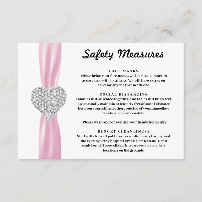 Carte D'accompagnement Cœur de Diamant Ruban Rose Mesures de Sécurité (Devant)