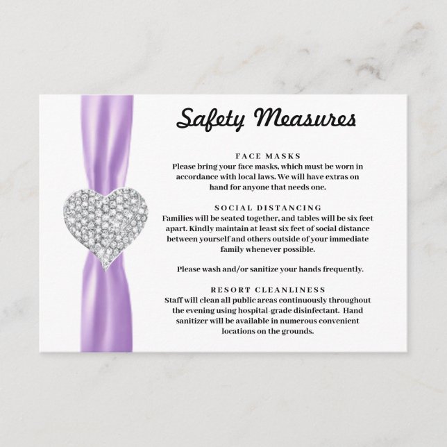 Carte D'accompagnement Cœur de Diamant Ruban Violet Mesures de Sécurité (Devant)