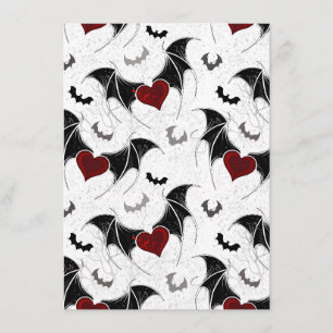 Carte D'accompagnement Coeur d'Halloween avec ailes de chauve-souris noir