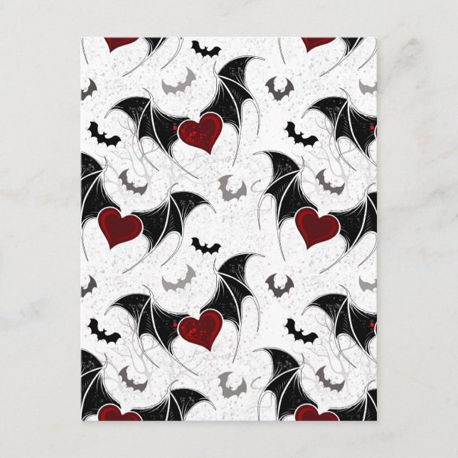 Carte D'accompagnement Coeur d'Halloween avec ailes de chauve-souris noir (Devant)