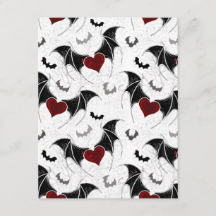 Carte D'accompagnement Coeur d'Halloween avec ailes de chauve-souris noir