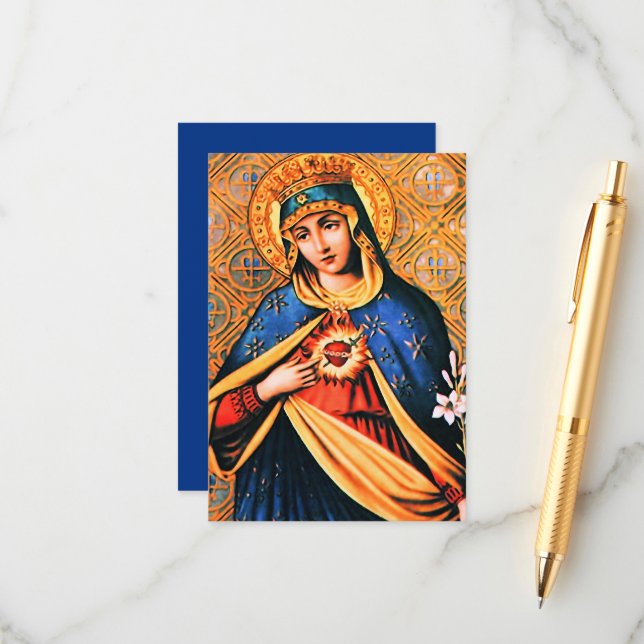 Carte D'accompagnement Coeur immaculé de Marie avec Magnificat (Devant/Arrière en situation)