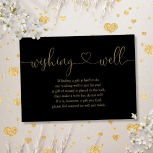 Carte D'accompagnement Cœur noir et or Script Souhaitant un mariage bien