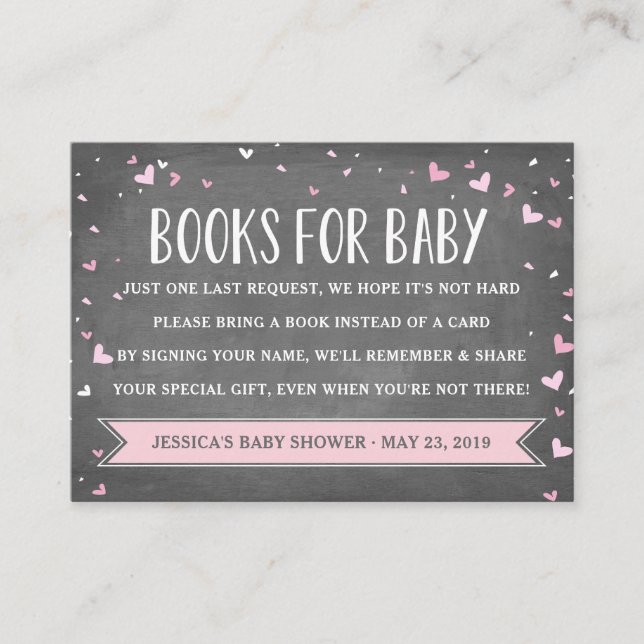 Carte D'accompagnement Coeurs Baby Book Demande Chalkboard | Baby shower (Devant)
