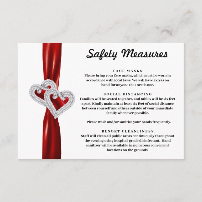 Carte D'accompagnement Cœurs de Diamant Ruban Rouge Mesures de Sécurité (Devant)