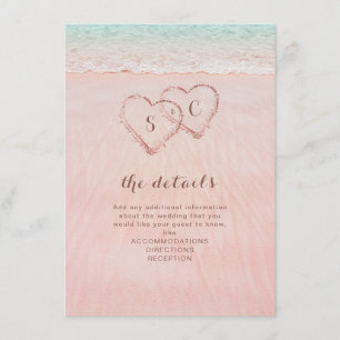 Carte D'accompagnement Coeurs roses dans le mariage plage de destination 