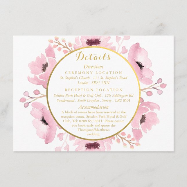 Carte D'accompagnement Collection de Mariages floraux rose-printemps (Devant)