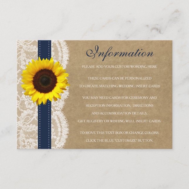 Carte D'accompagnement Collection Kraft, dentelle et tournesol - Navy (Devant)