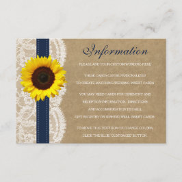 Carte D'accompagnement Collection Kraft, dentelle et tournesol - Navy