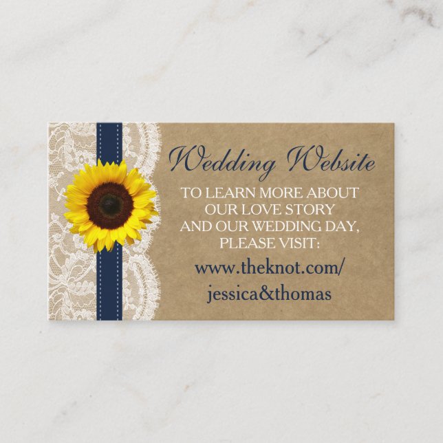Carte D'accompagnement Collection Kraft, dentelle et tournesol - Navy (Devant)