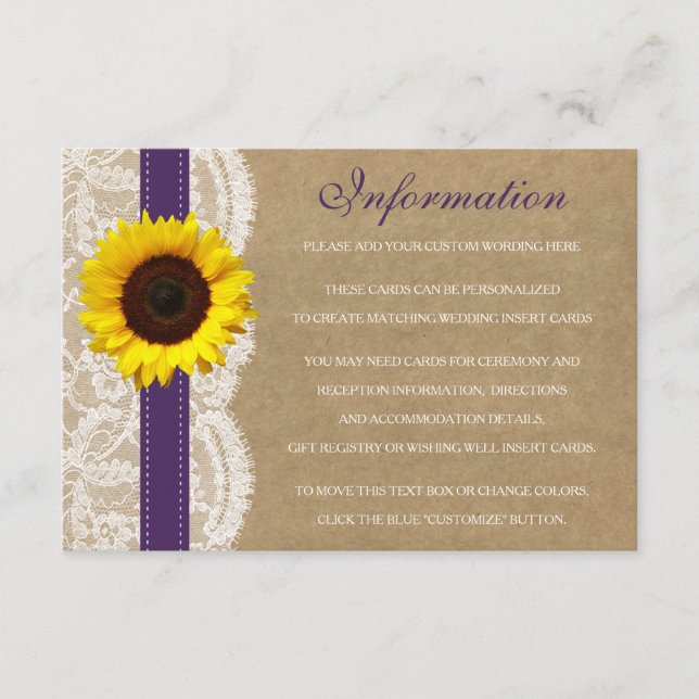 Carte D'accompagnement Collection Kraft, dentelle et tournesol - violet (Devant)