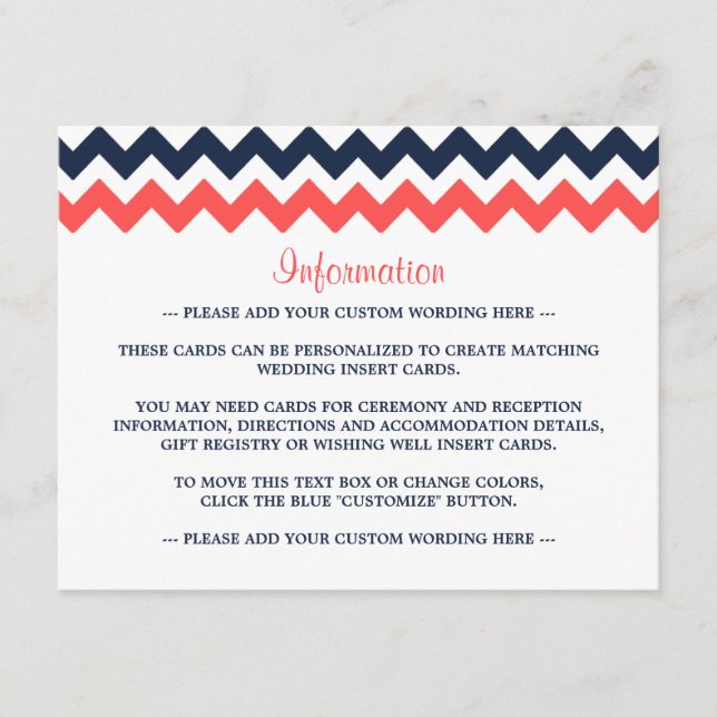 Carte D'accompagnement Collection Mariage moderne Chevron Marine & Coral (Devant)