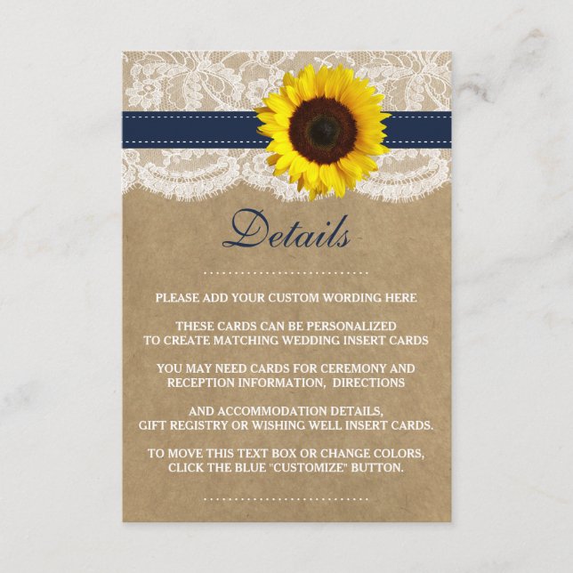 Carte D'accompagnement Collection Rustique de Mariages de tournesol Kraft (Devant)