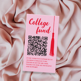 Carte D'accompagnement College Fund Pink & Red Tassel Qr Code Graduation