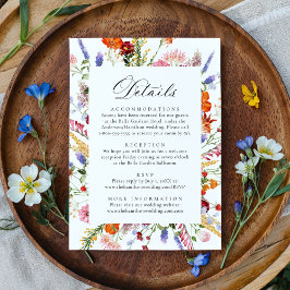 Carte D'accompagnement Colorful Watercolor Wildflowers Wedding Details