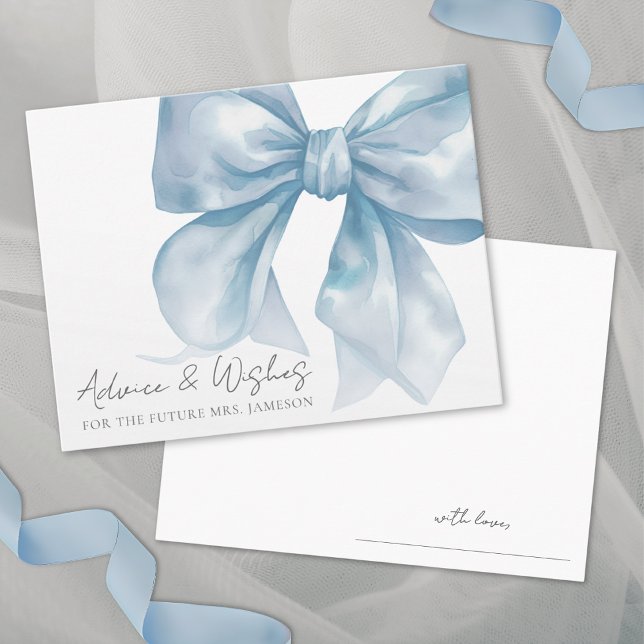 Carte D'accompagnement Conseil Fête des mariées Bow bleu souhaits (Blue Bow Bridal Shower Advice Wishes Enclosure Card)