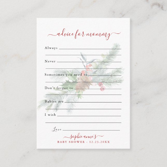 Carte D'accompagnement Conseils botaniques d'hiver pour le Baby shower ma (Devant)