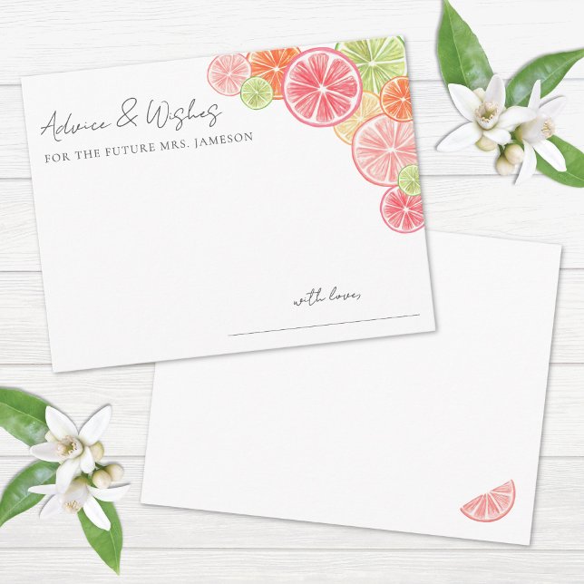 Carte D'accompagnement Conseils de Fête des mariées Citrus (Citrus Bridal Shower Advice Enclosure Card )