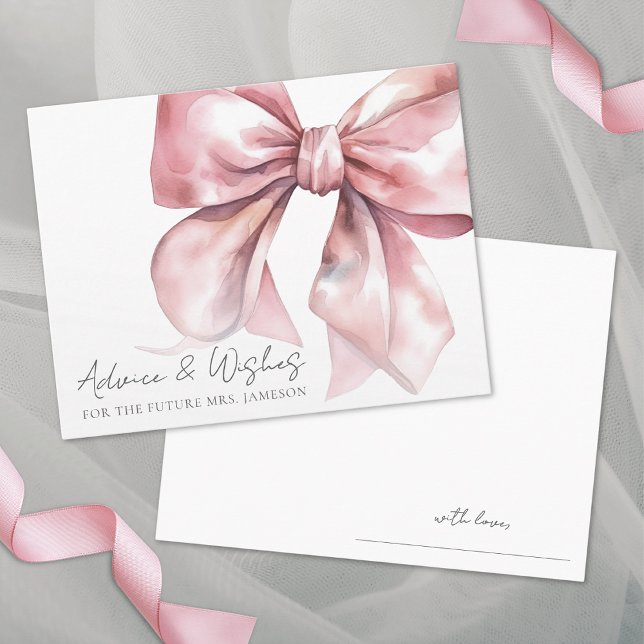 Carte D'accompagnement Conseils de Fête des mariées de Bow rose vif (Blush Pink Bow Bridal Shower Advice Wishes Enclosure Card)