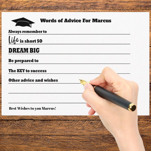 Carte D'accompagnement Conseils de fin d'études Souhaite Grad Party (Graduation Party Advice Words of Wisdom cards for guests to fill out. )