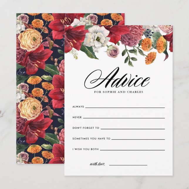 Carte D'accompagnement Conseils et vœux de mariage à l'aquarelle Red Amar (Devant / Derrière)