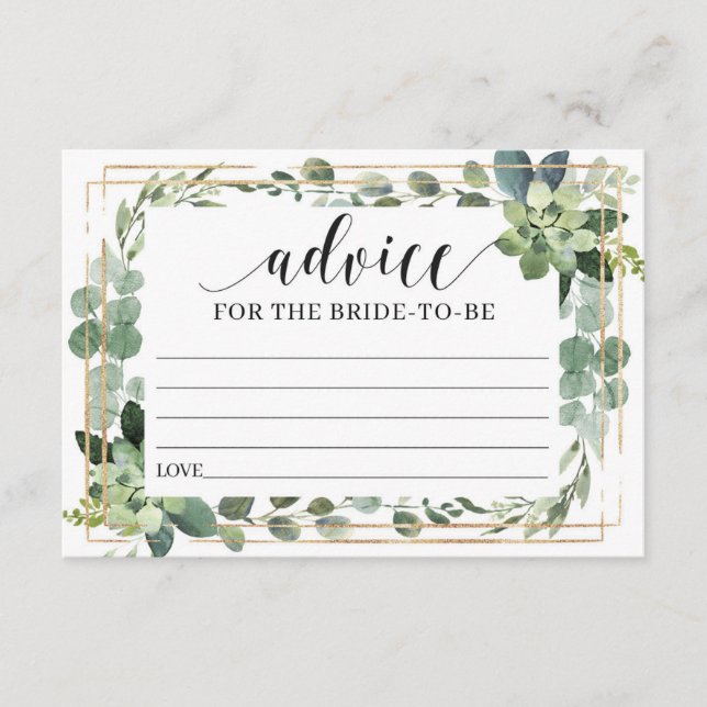 Carte D'accompagnement Conseils floraux succulents pour la mariée (Devant)