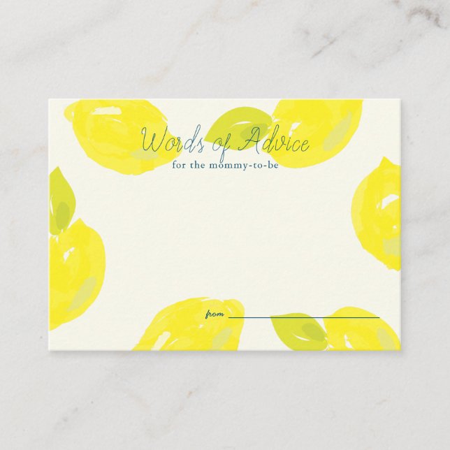 Carte D'accompagnement Conseils sur le Baby shower de chèque bleu citron  (Devant)