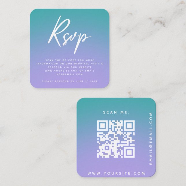 Carte D'accompagnement Cool de mariage gris vert pourpre Code RSVP QR (Devant / Derrière)