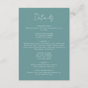 Carte D'accompagnement Coordonnées turquoises - Détails du Mariage