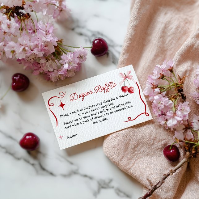 Carte D'accompagnement Coquette Baby shower rose cerisier Raffle de couch (Coquette Pink Cherry Baby Shower Diaper Raffle Enclosure Card)