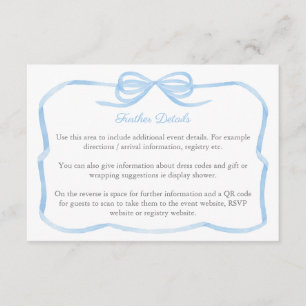 Carte D'accompagnement Coquette Blue Bow Détails du Wedding shower QR Cod