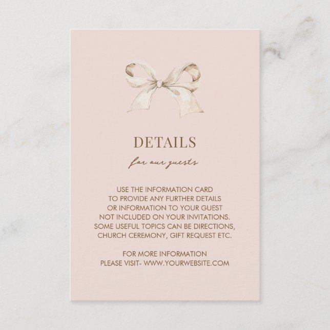 Carte D'accompagnement Coquette rose pâle Détails du Mariage (Devant)
