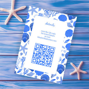 Carte D'accompagnement Coquillages Réception de Mariage Chic Bleu Plage Q