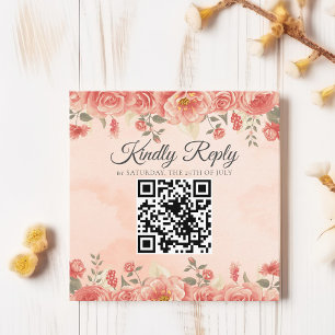 Carte D'accompagnement Corail vintage Roses QR Code Budget Mariage RSVP