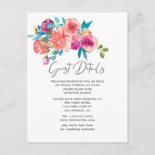 Carte D'accompagnement Coral et Fandango Floral Mariage Détails de l'invi