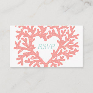 Carte D'accompagnement Coral Heart Aqua Beach Wedding Réponse RSVP