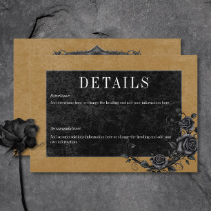 Carte D'accompagnement Corbeau noir gothique et Rose noir Détails Gold