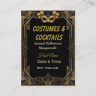 Carte D'accompagnement Costumes et Cocktails Masquerade Art Déco Élégants