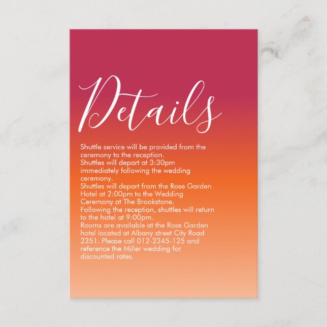 Carte D'accompagnement Coucher de soleil Orange Peach Maroon Script moder (Devant)