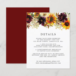 Carte D'accompagnement Couleurs d'automne Mariage de tournesol Détails de