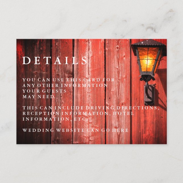 Carte D'accompagnement Country Red Barn Mariage Détails sur l'invité (Devant)