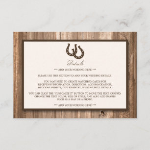 Carte D'accompagnement Country Rustic Horseshoe & Brown Wood Mariage