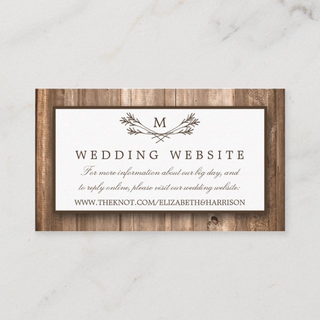 Carte D'accompagnement Country Rustic Monogram Branche & Mariage bois (Devant)