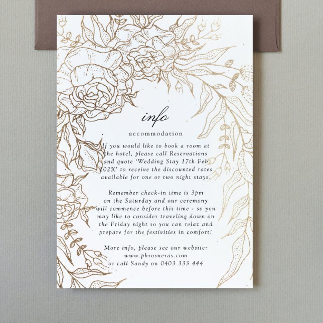 Carte D'accompagnement Courbe de Fleur Romantique Blanc Noir Emeraude Or (Créateur téléchargé)