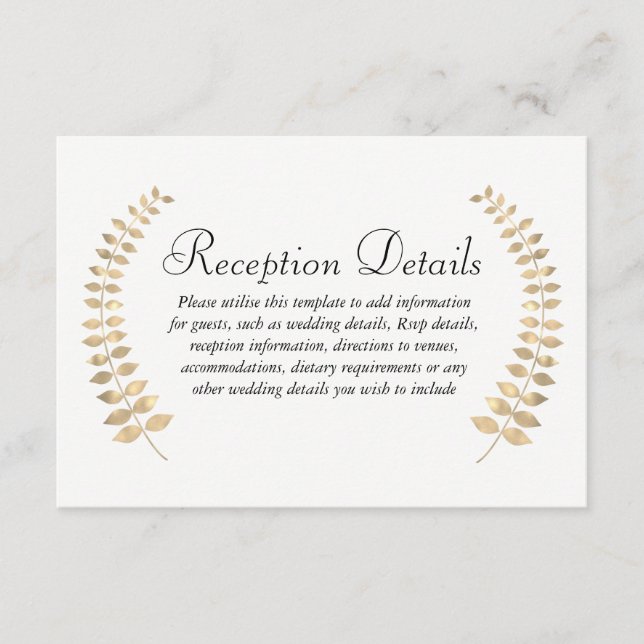 Carte D'accompagnement Couronne de feuilles dorées de mariage de jardin R (Devant)